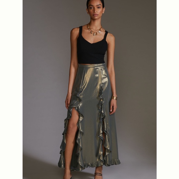 Anthropologie Dresses & Skirts - ✨ Anthropologie Ruffle Slit Maxi Skirt Sz M